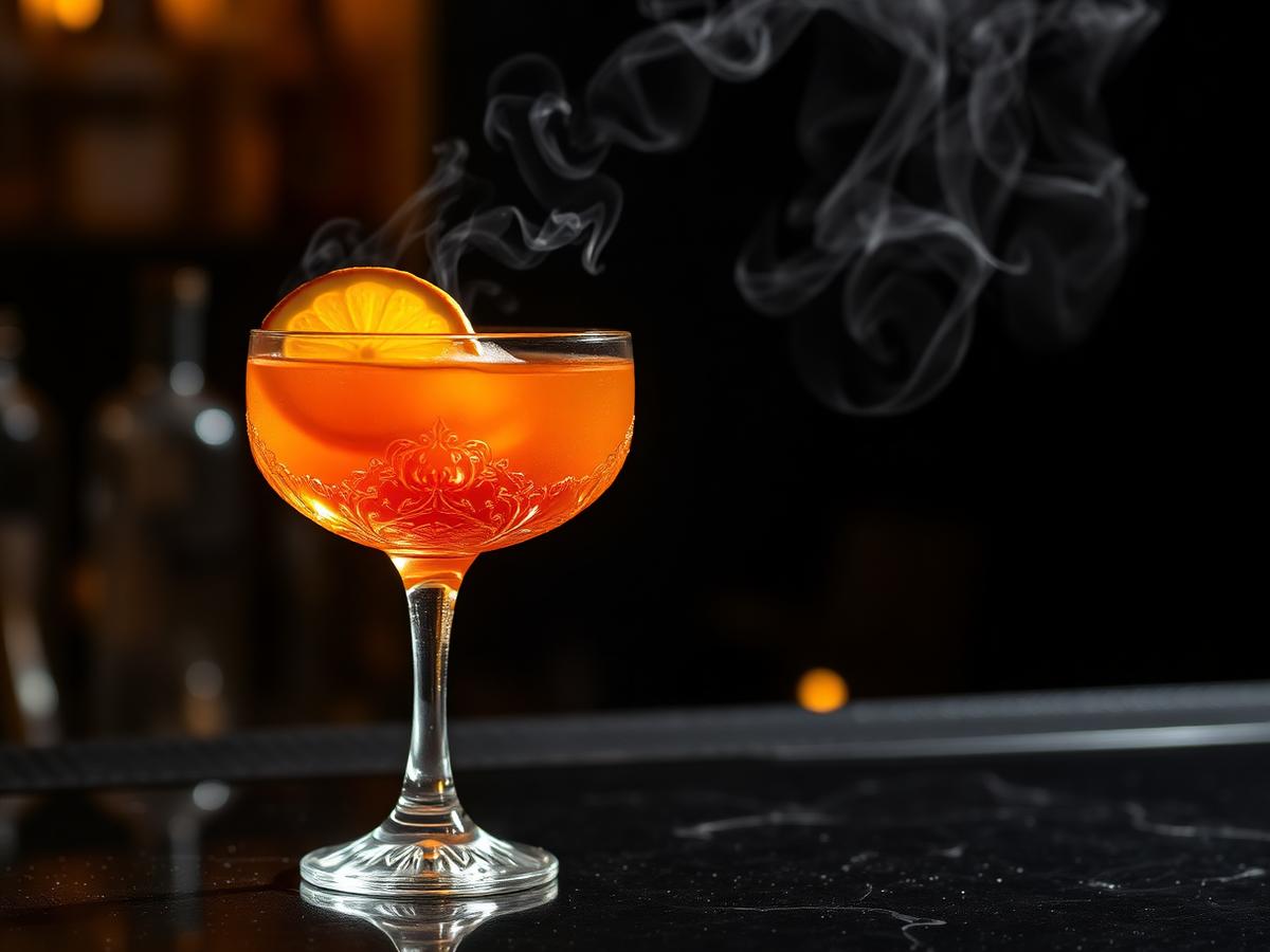 Smoked cocktail on the marble bar